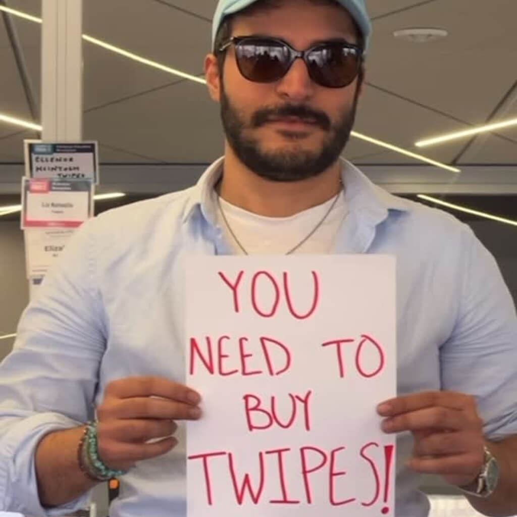 Twipes CEO Instagram post Social media post of a man holding a sign of Twipes