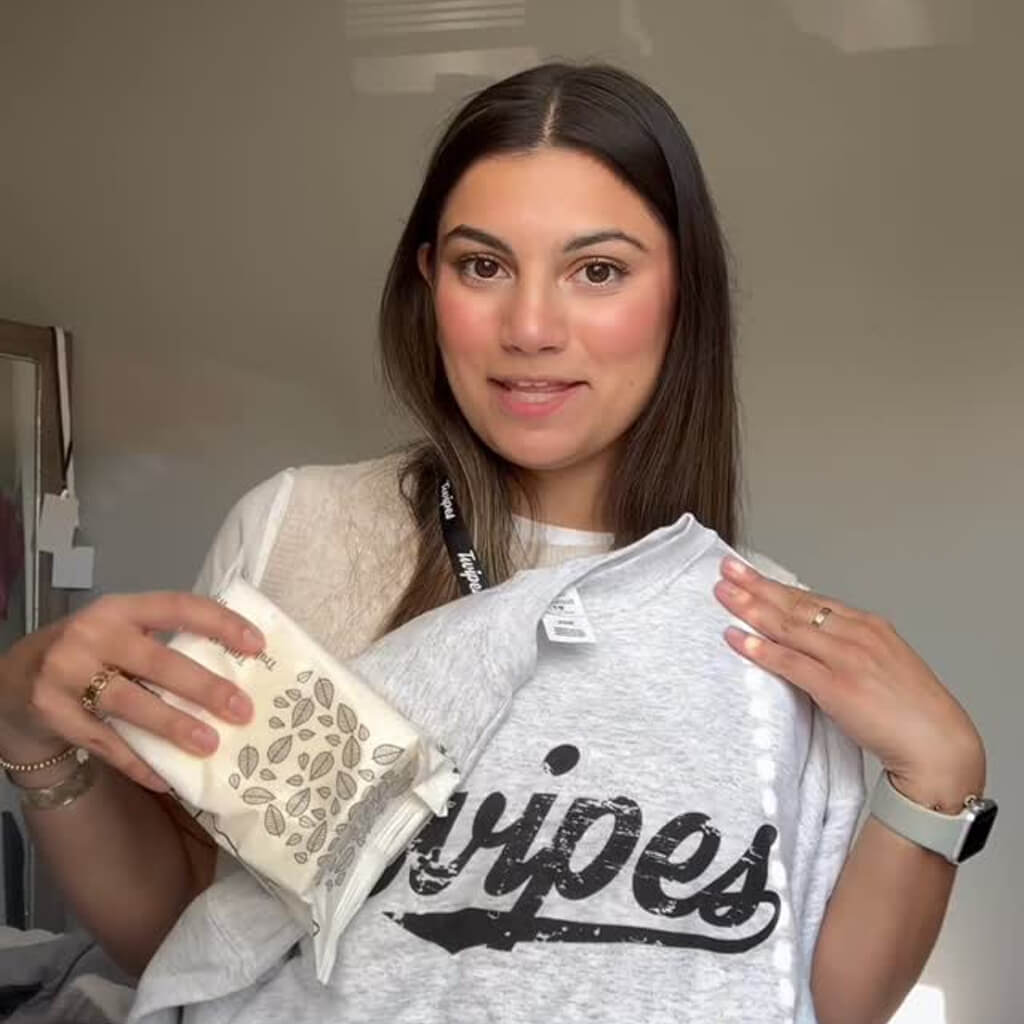 Alison Buffalo Influencer Instagram post Social media post of a woman holding up a pack of Twipes flushable wet wipes